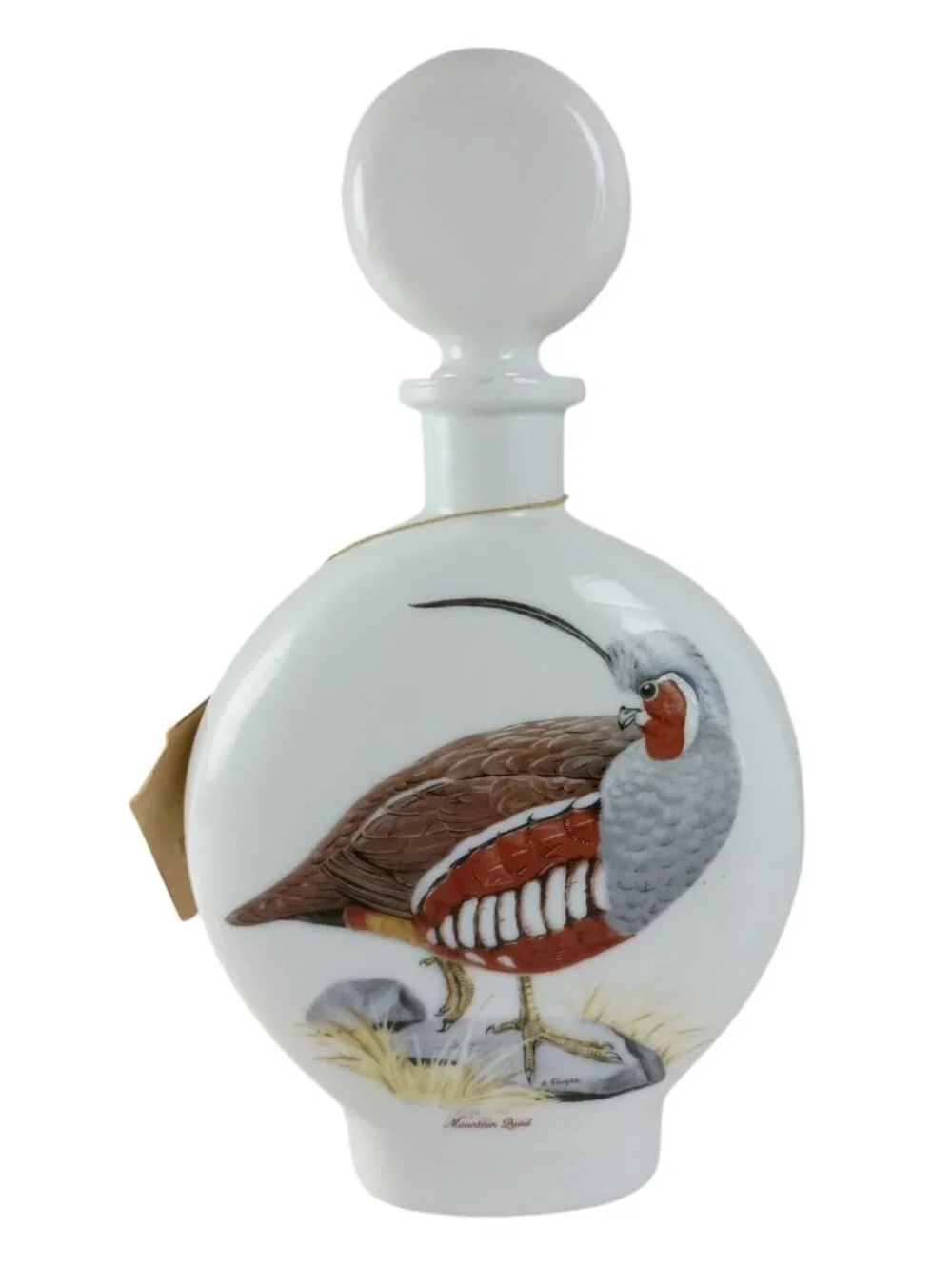 Field Birds Mountain Quail Milk Glass Decanter 1969 Empty Bottle #4 Vintage